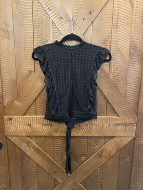 F21 Lace Crochet Tank Crop Blouse Open Back Black Small